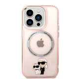 Husa de protectie Karl Lagerfeld Hardcase MagSafe (KLHMP14LHNKCIP) compatibil cu iPhone 14 Pro, Roz Iconic Karl&Choupette