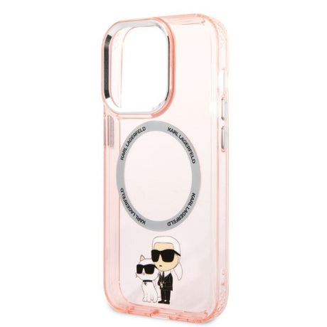 Husa de protectie Karl Lagerfeld Hardcase MagSafe (KLHMP14LHNKCIP) compatibil cu iPhone 14 Pro, Roz Iconic Karl&Choupette