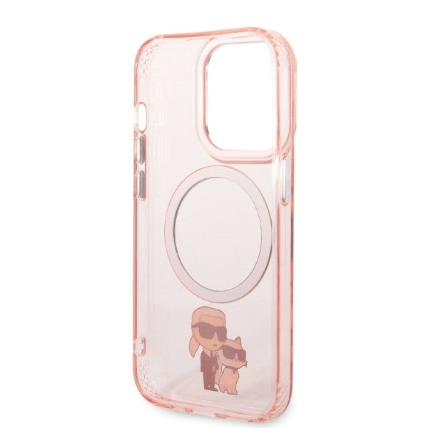 Husa de protectie Karl Lagerfeld Hardcase MagSafe (KLHMP14LHNKCIP) compatibil cu iPhone 14 Pro, Roz Iconic Karl&Choupette
