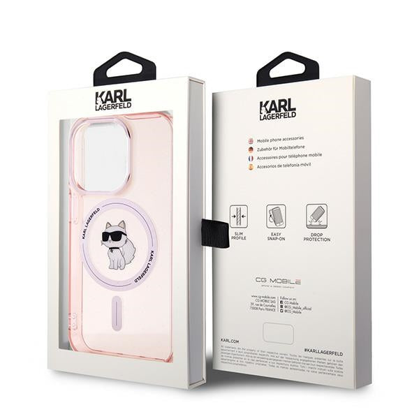 Husa de protectie Karl Lagerfeld IML MagSafe (KLHMP14LHFCCNOP) compatibil cu iPhone 14 Pro, Roz Choupette