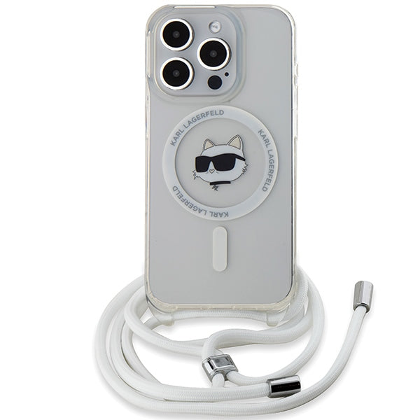 Husa de protectie Karl Lagerfeld IML Crossbody MagSafe (KLHMP14LHCCHNT) compatibil cu iPhone 14 Pro, Transparent Choupette Head&Cord