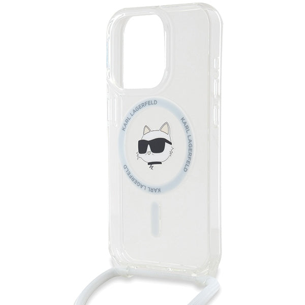 Husa de protectie Karl Lagerfeld IML Crossbody MagSafe (KLHMP14LHCCHNT) compatibil cu iPhone 14 Pro, Transparent Choupette Head&Cord