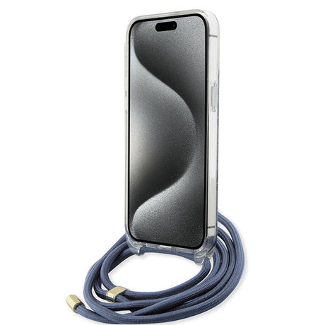 Husa de protectie Guess Crossbody Cord 4G Print (GUHCP15LHC4SEB) compatibil cu iPhone 15 Pro, Albastru