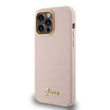 Husa de protectie Guess Silicone Script Metal Logo & Frame (GUHCP15LSMBSLP) compatibil cu iPhone 15 Pro, Roz Deschis