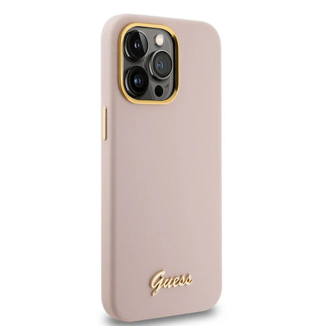Husa de protectie Guess Silicone Script Metal Logo & Frame (GUHCP15LSMBSLP) compatibil cu iPhone 15 Pro, Roz Deschis
