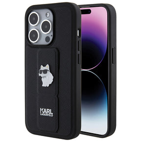 Husa de protectie Karl Lagerfeld Saffiano Gripstand (KLHCP14LGSACHPK) compatibil cu iPhone 14 Pro, Choupette