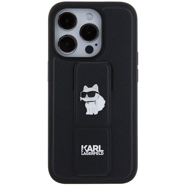 Husa de protectie Karl Lagerfeld Saffiano Gripstand (KLHCP14LGSACHPK) compatibil cu iPhone 14 Pro, Choupette