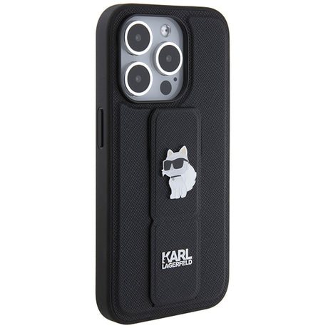 Husa de protectie Karl Lagerfeld Saffiano Gripstand (KLHCP14LGSACHPK) compatibil cu iPhone 14 Pro, Choupette