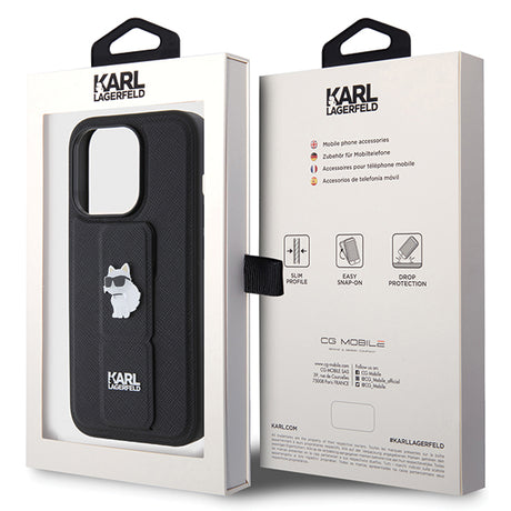 Husa de protectie Karl Lagerfeld Saffiano Gripstand (KLHCP14LGSACHPK) compatibil cu iPhone 14 Pro, Choupette