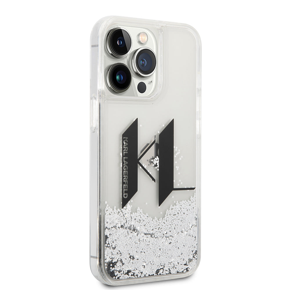 Husa de protectie Karl Lagerfeld Hardcase Liquid Glitter (KLHCP14LLBKLCS) compatibil cu iPhone 14 Pro, Big KL