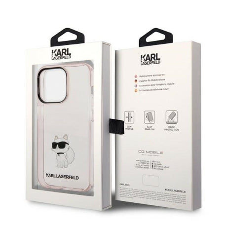 Husa de protectie Karl Lagerfeld Hardcase (KLHCP14LHNCHTCP) compatibil cu iPhone 14 Pro, Roz Ikonik Choupette