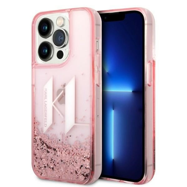 Husa de protectie Karl Lagerfeld Hardcase Glitter (KLHCP14LLBKLCP) compatibil cu iPhone 14 Pro, Roz Liquid Big Kl