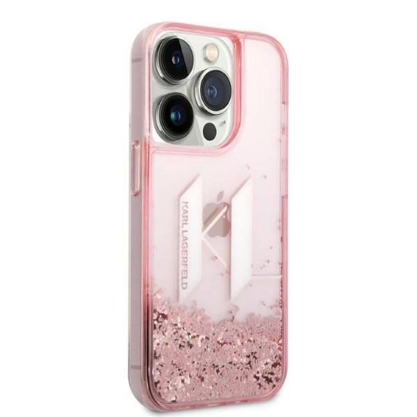 Husa de protectie Karl Lagerfeld Hardcase Glitter (KLHCP14LLBKLCP) compatibil cu iPhone 14 Pro, Roz Liquid Big Kl