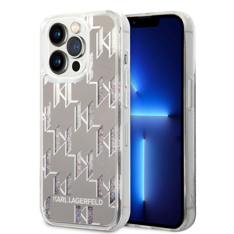 Husa de protectie Karl Lagerfeld Hardcase Liquid Glitter (KLHCP14LLMNMS) compatibil cu iPhone 14 Pro, Argintiu Monogram