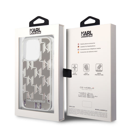 Husa de protectie Karl Lagerfeld Hardcase Liquid Glitter (KLHCP14LLMNMS) compatibil cu iPhone 14 Pro, Argintiu Monogram