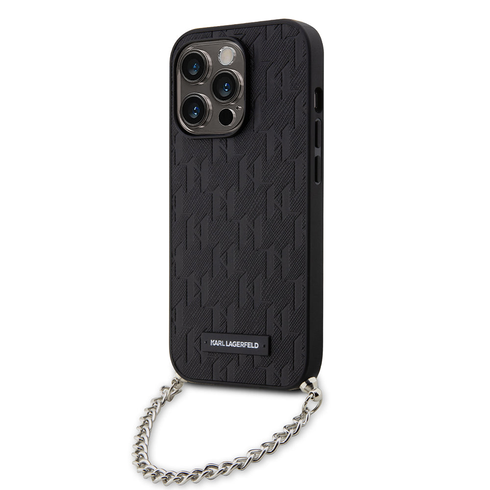 Husa de protectie Karl Lagerfeld Saffiano Monogram Chain (KLHCP14LSACKLHPK) compatibil cu iPhone 14 Pro, Negru