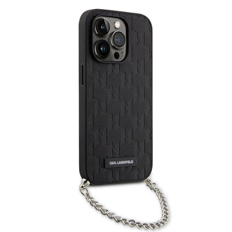 Husa de protectie Karl Lagerfeld Saffiano Monogram Chain (KLHCP14LSACKLHPK) compatibil cu iPhone 14 Pro, Negru