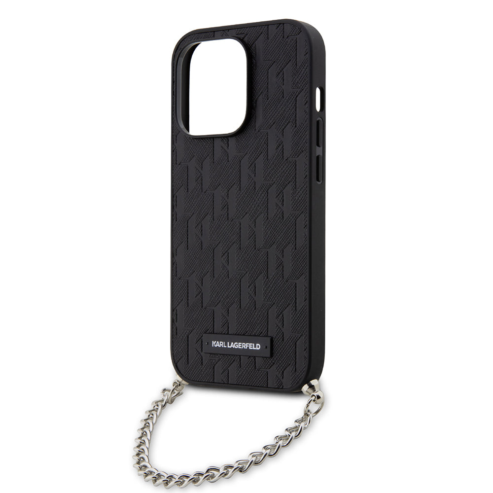 Husa de protectie Karl Lagerfeld Saffiano Monogram Chain (KLHCP14LSACKLHPK) compatibil cu iPhone 14 Pro, Negru