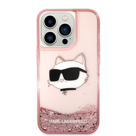 Husa de protectie Karl Lagerfeld Hardcase Glitter (KLHCP14LLNCHCP) compatibil cu iPhone 14 Pro, Roz Choupette Head
