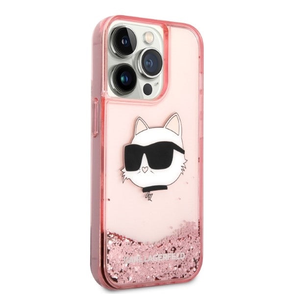 Husa de protectie Karl Lagerfeld Hardcase Glitter (KLHCP14LLNCHCP) compatibil cu iPhone 14 Pro, Roz Choupette Head
