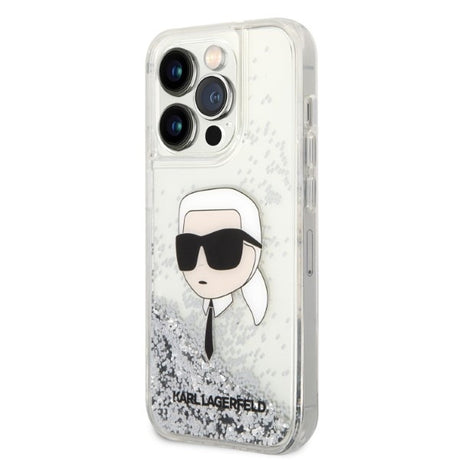 Husa de protectie Karl Lagerfeld Hardcase Glitter (KLHCP14LLNKHCH) compatibil cu iPhone 14 Pro, Argintiu Karl Head