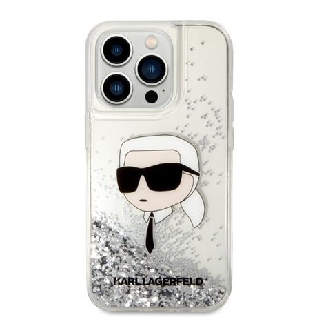Husa de protectie Karl Lagerfeld Hardcase Glitter (KLHCP14LLNKHCH) compatibil cu iPhone 14 Pro, Argintiu Karl Head