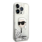 Husa de protectie Karl Lagerfeld Hardcase Glitter (KLHCP14LLNKHCH) compatibil cu iPhone 14 Pro, Argintiu Karl Head