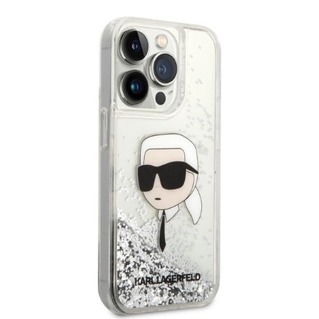 Husa de protectie Karl Lagerfeld Hardcase Glitter (KLHCP14LLNKHCH) compatibil cu iPhone 14 Pro, Argintiu Karl Head