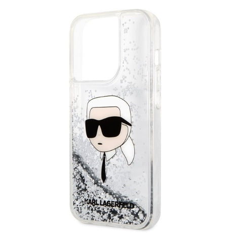 Husa de protectie Karl Lagerfeld Hardcase Glitter (KLHCP14LLNKHCH) compatibil cu iPhone 14 Pro, Argintiu Karl Head