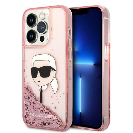 Husa de protectie Karl Lagerfeld Hardcase Glitter (KLHCP14LLNKHCP) compatibil cu iPhone 14 Pro, Roz Karl Head