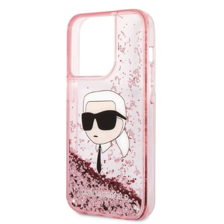 Husa de protectie Karl Lagerfeld Hardcase Glitter (KLHCP14LLNKHCP) compatibil cu iPhone 14 Pro, Roz Karl Head