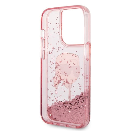 Husa de protectie Karl Lagerfeld Hardcase Glitter (KLHCP14LLNKHCP) compatibil cu iPhone 14 Pro, Roz Karl Head