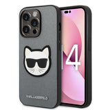 Husa de protectie Karl Lagerfeld Saffiano (KLHCP14LSAPCHG) compatibil cu iPhone 14 Pro, Argintiu Choupette Head