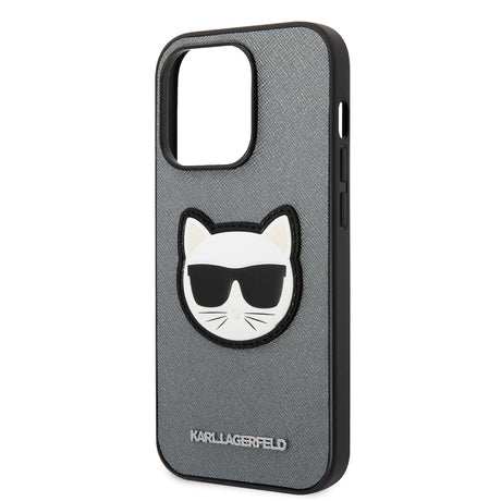 Husa de protectie Karl Lagerfeld Saffiano (KLHCP14LSAPCHG) compatibil cu iPhone 14 Pro, Argintiu Choupette Head