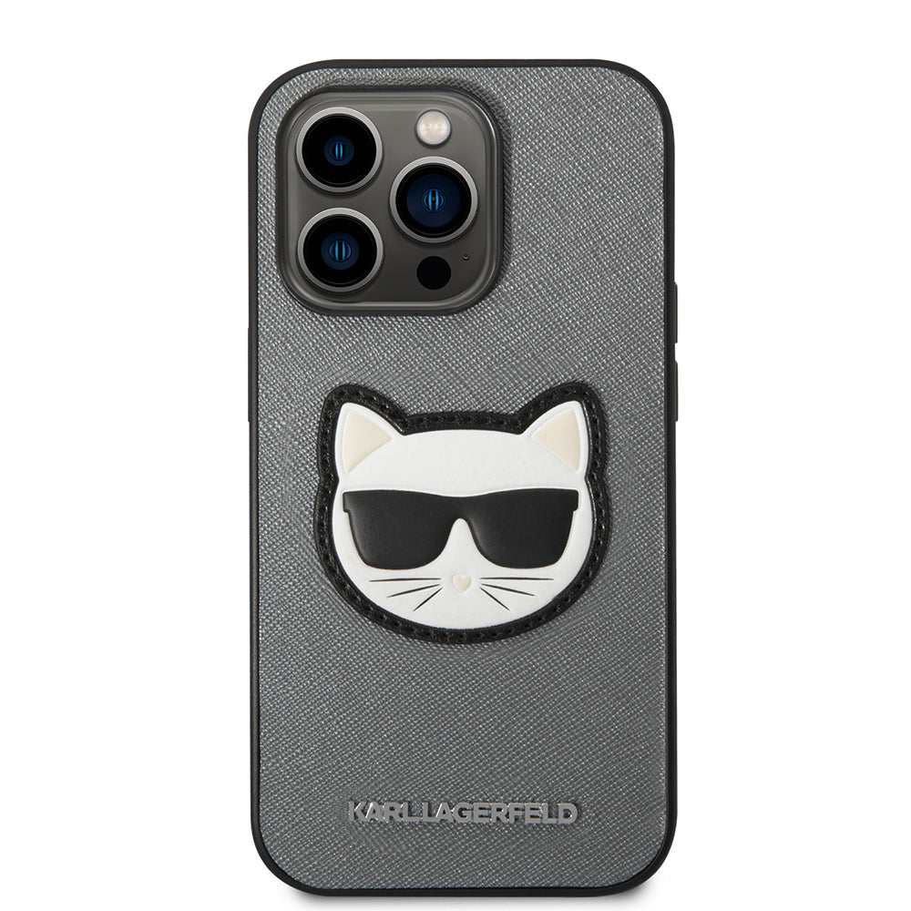 Husa de protectie Karl Lagerfeld Saffiano (KLHCP14LSAPCHG) compatibil cu iPhone 14 Pro, Argintiu Choupette Head