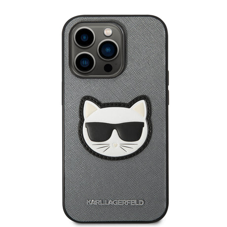 Husa de protectie Karl Lagerfeld Saffiano (KLHCP14LSAPCHG) compatibil cu iPhone 14 Pro, Argintiu Choupette Head