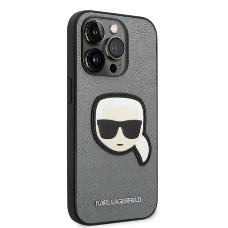 Husa de protectie Karl Lagerfeld Saffiano (KLHCP14LSAPKHG) compatibil cu iPhone 14 Pro, Argintiu Karl`S Head