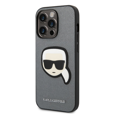 Husa de protectie Karl Lagerfeld Saffiano (KLHCP14LSAPKHG) compatibil cu iPhone 14 Pro, Argintiu Karl`S Head