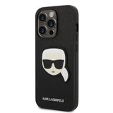 Husa de protectie Karl Lagerfeld Saffiano (KLHCP14LSAPKHK) compatibil cu iPhone 14 Pro, Karl`s Head