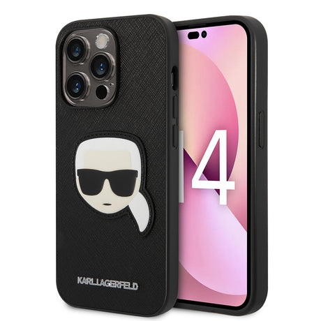 Husa de protectie Karl Lagerfeld Saffiano (KLHCP14LSAPKHK) compatibil cu iPhone 14 Pro, Karl`s Head