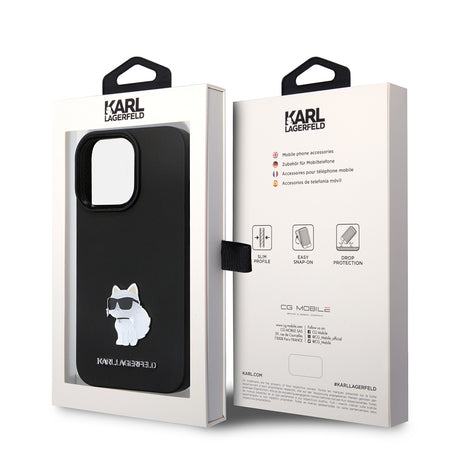 Husa de protectie Karl Lagerfeld Silicone (KLHCP14LSMHCNPK) compatibil cu iPhone 14 Pro, Choupette Metal Pin