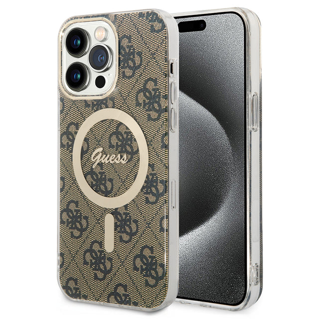 Husa de protectie Guess IML 4G MagSafe (GUHMP15LH4STW) compatibil cu iPhone 15 Pro, Maro