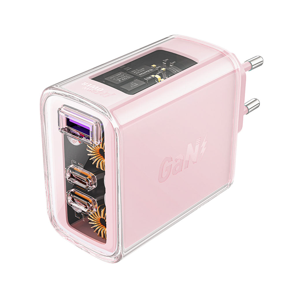 Incarcator Acefast Exploration Series (A45), 2 x USB-C, USB, GaN, PD65W, Fast Charging, Cherry Blossom