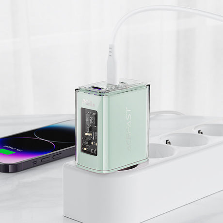 Incarcator Acefast Exploration Series (A45), 2 x USB-C, USB, GaN, PD65W, Fast Charging, Mountain Mist