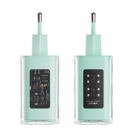 Incarcator Acefast Exploration Series (A45), 2 x USB-C, USB, GaN, PD65W, Fast Charging, Mountain Mist