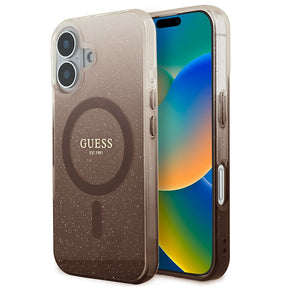 Husa de protectie Guess IML Glitter Gradient MagSafe (GUHMP16MHGRCELW) compatibil cu iPhone 16 Plus, Maro