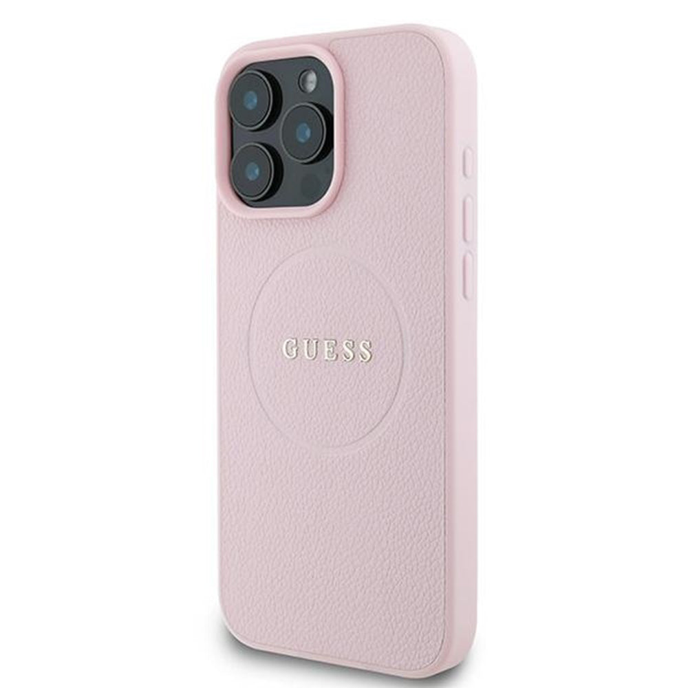 Husa de protectie Guess Grained Gold Ring MagSafe (GUHMP15XPGHSMMP) compatibil cu iPhone 15 Pro Max, Roz