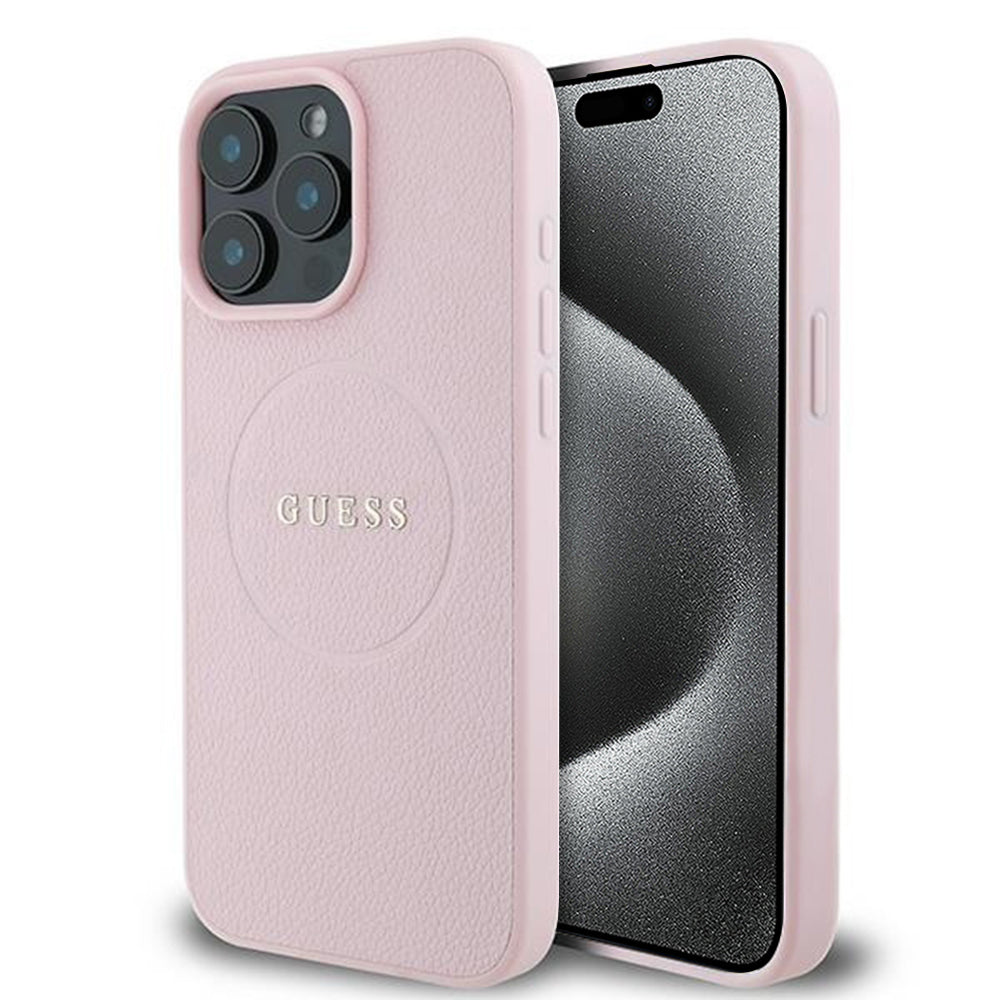 Husa de protectie Guess Grained Gold Ring MagSafe (GUHMP15XPGHSMMP) compatibil cu iPhone 15 Pro Max, Roz