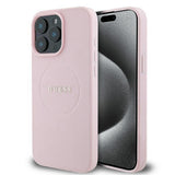 Husa de protectie Guess Grained Gold Ring MagSafe (GUHMP15XPGHSMMP) compatibil cu iPhone 15 Pro Max, Roz