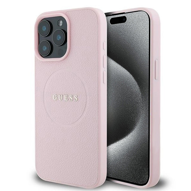 Husa de protectie Guess Grained Gold Ring MagSafe (GUHMP15XPGHSMMP) compatibil cu iPhone 15 Pro Max, Roz